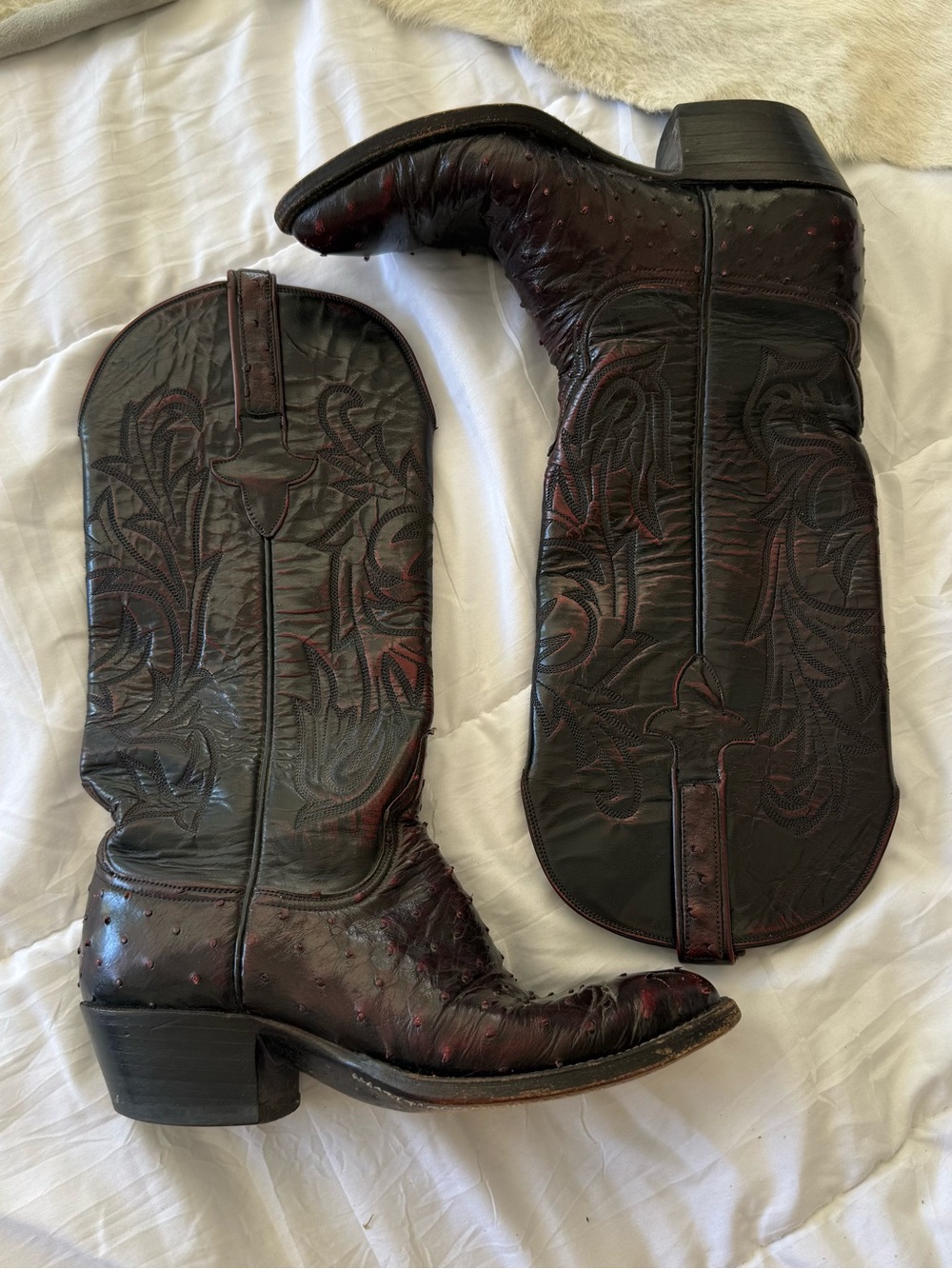 Lucchese Dark Brown and Burgundy Western Cowboy Boots